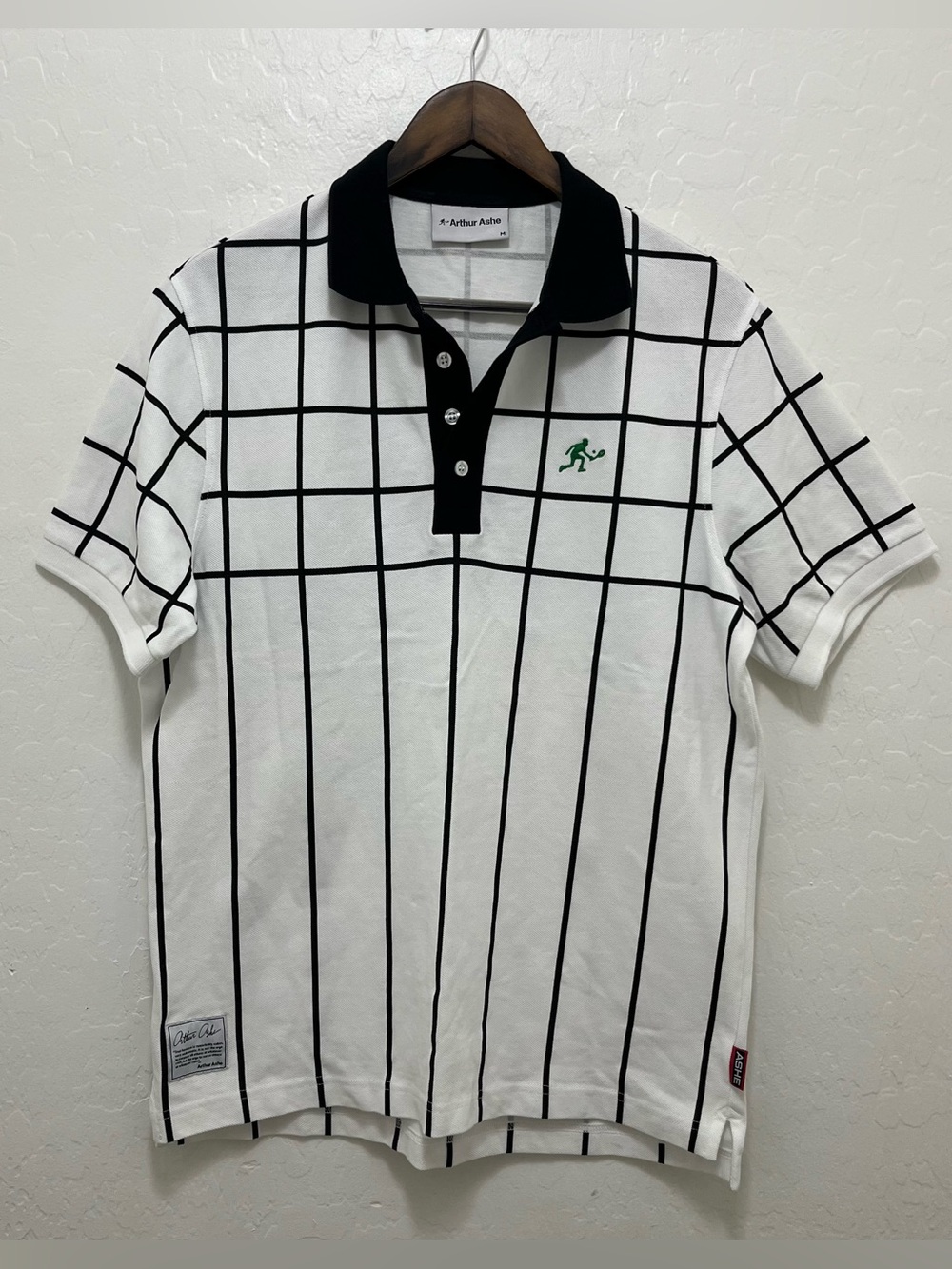 Arthur Ashe x Rowing Blazers 1975 Black White Windowpane Check Polo Shirt Size M